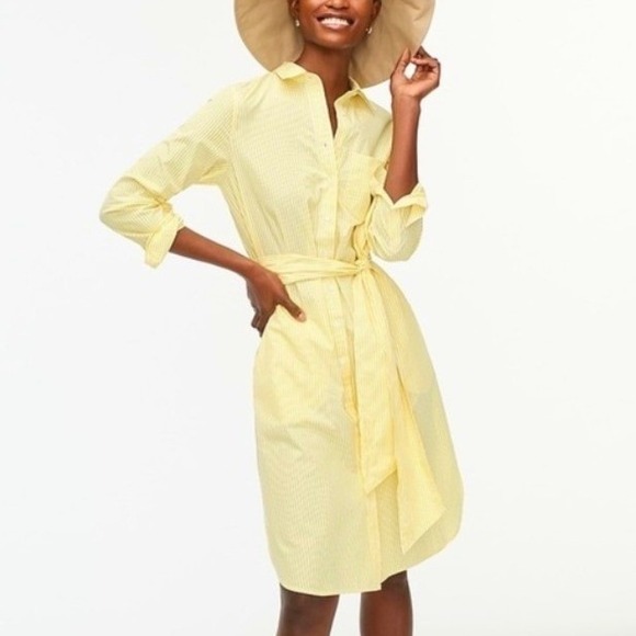 J. Crew Dresses & Skirts - J. Crew Yellow Stripe Poplin Tie Belt Americana Countrycore Shirt Dress 12P